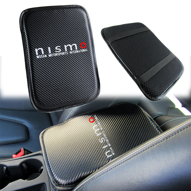 NISMO Embroidered Armrest Cushion with Seat Belt Cover Set Carbon Fiber Look Center Console Cover Pad Mat - Image 8