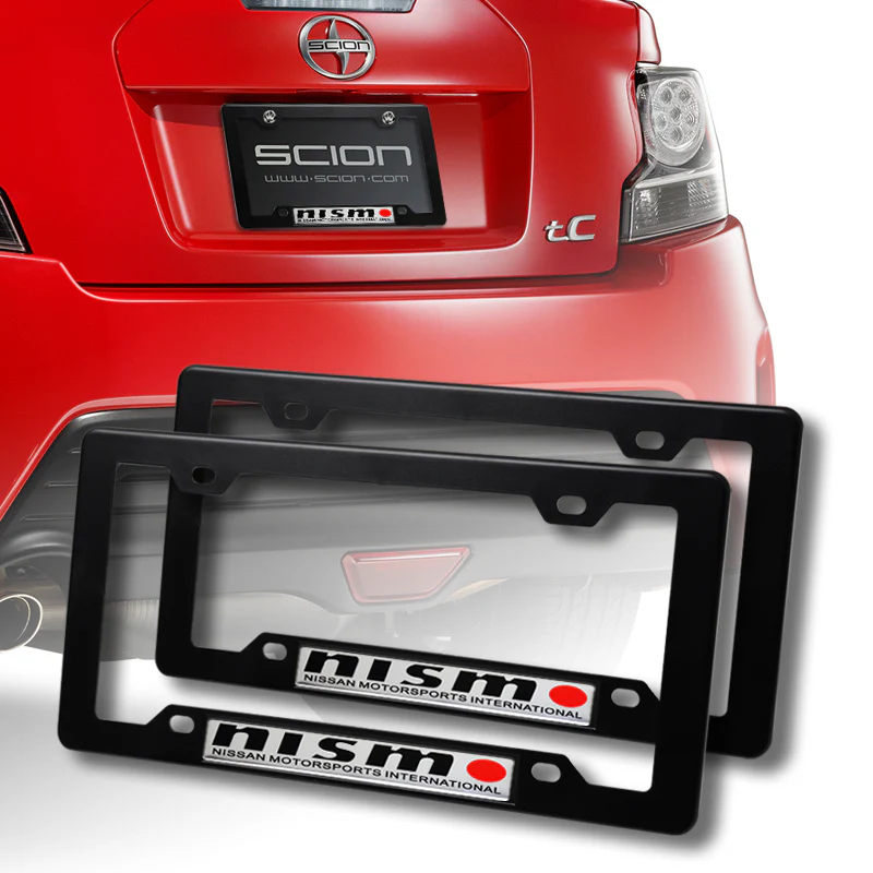 NISMO Motor Sports Nissan GTR 350Z Black ABS License Plate Frame with Silver Emblem x2 - Image 4