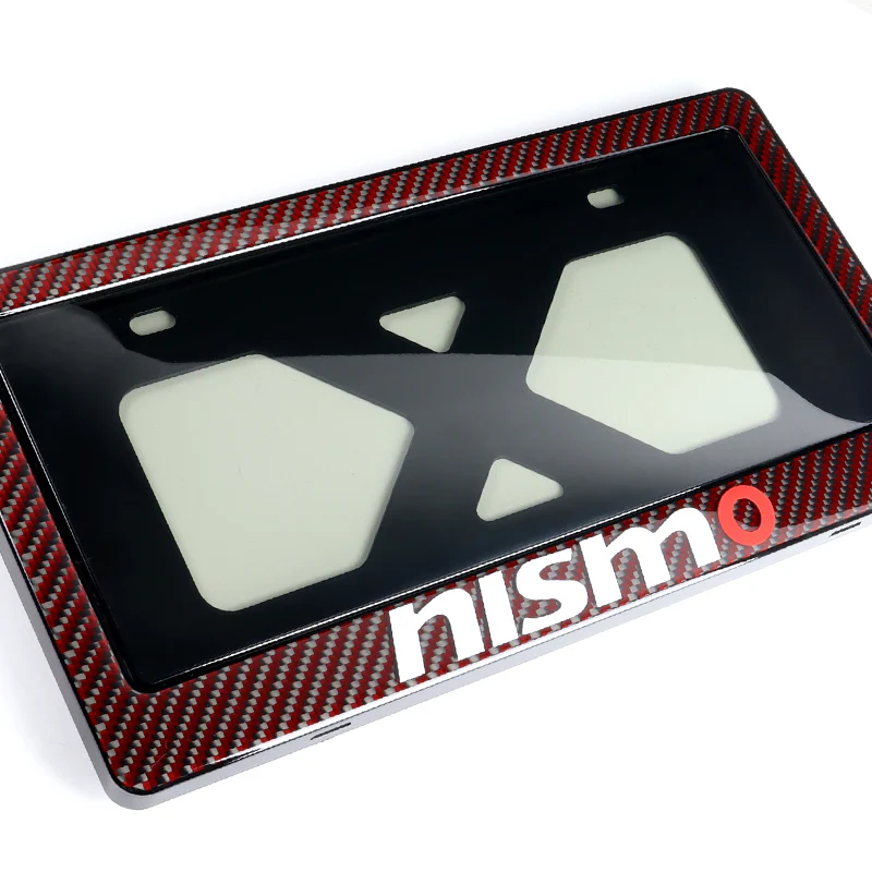 NISMO Nissan Real Carbon Fiber License Plate Cover Protector Red Shield Frame with Bracket - Image 3