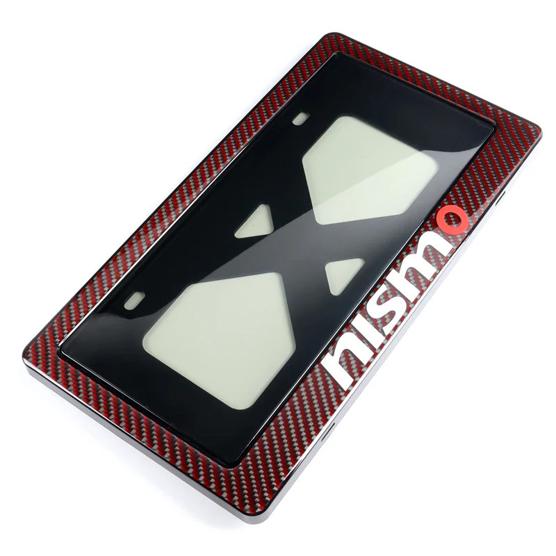 NISMO Nissan Real Carbon Fiber License Plate Cover Protector Red Shield Frame with Bracket - Image 7