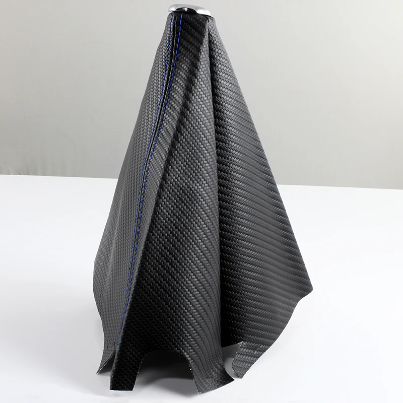 Nissan Nismo Blue Stitched Black Carbon Fiber Look Shifter Boot Cover - Image 4