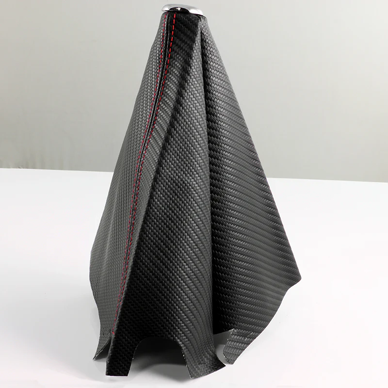 Nissan Nismo Red Stitched Black Carbon Fiber Look Shifter Boot Cover - Image 3