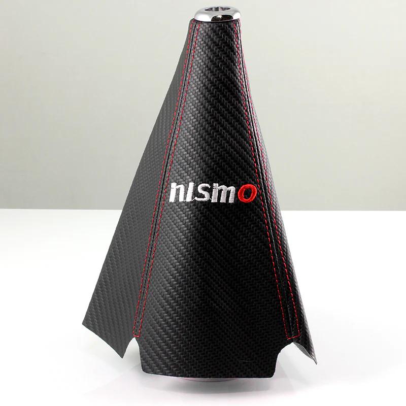 Nissan Nismo Red Stitched Black Carbon Fiber Look Shifter Boot Cover - Image 4