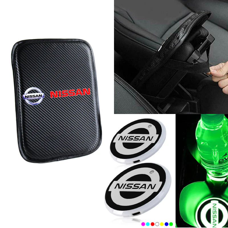 NISSAN 350Z Carbon Fiber Look Car Center Console Armrest Cushion Mat Pad Cover with LED Coasters Combo Set - Image 5