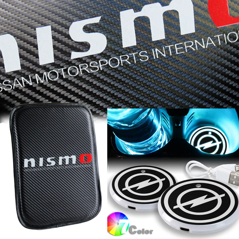 NISSAN 350Z Nismo Carbon Fiber Look Car Center Console Armrest Cushion Mat Pad Cover with LED Coasters Combo Set - Image 4