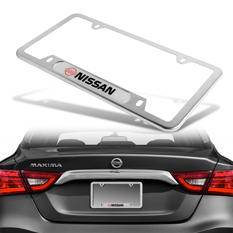 NISSAN Brand New SET Stainless Steel License Plate Frame 2pcs with Caps Bolt - Image 3
