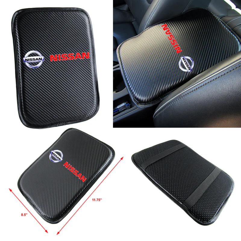NISSAN 350Z Carbon Fiber Look Car Center Console Armrest Cushion Mat Pad Cover with LED Coasters Combo Set - Image 2