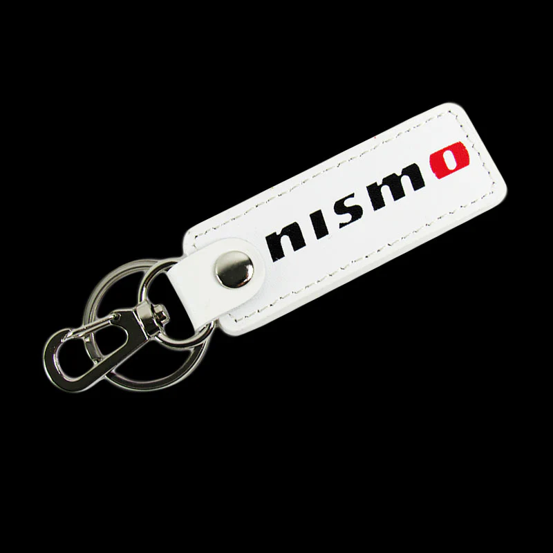 NISSAN NISMO 1 pc White Leather Rectangle Key Fob Keyring Keychain Tag Lanyard Holder Clip New - Image 2