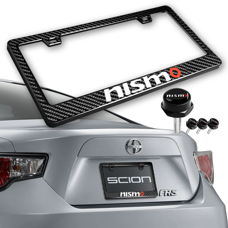 Nissan Nismo 100% Real Carbon Fiber License Plate Frame 2 pcs with Caps Bolts & Screws SET - Image 3