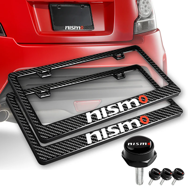Nissan Nismo 100% Real Carbon Fiber License Plate Frame 2 pcs with Caps Bolts & Screws SET - Image 4