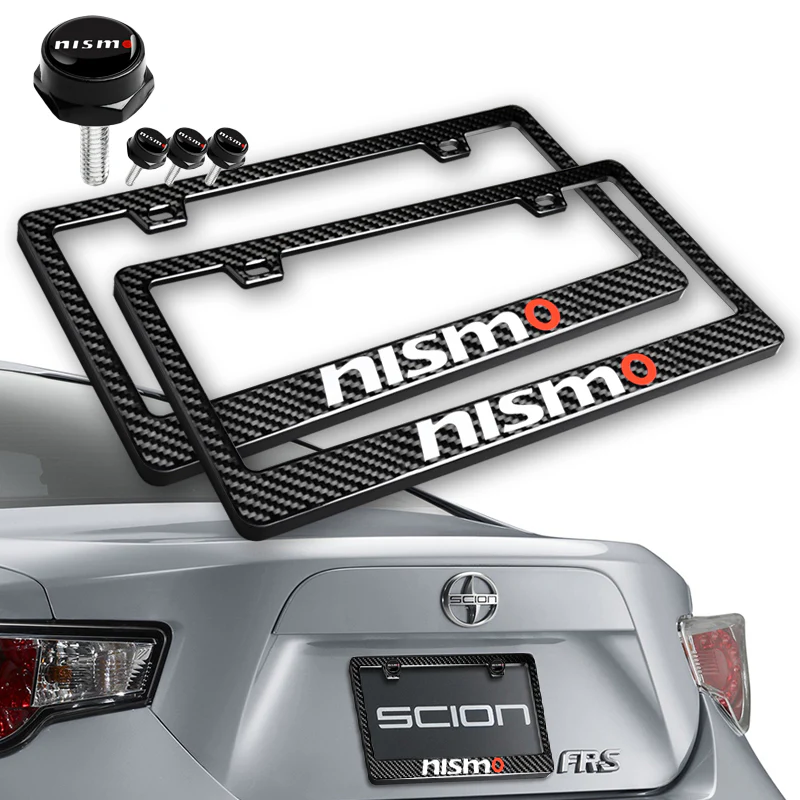 Nissan Nismo 100% Real Carbon Fiber License Plate Frame 2 pcs with Caps Bolts & Screws SET - Image 7