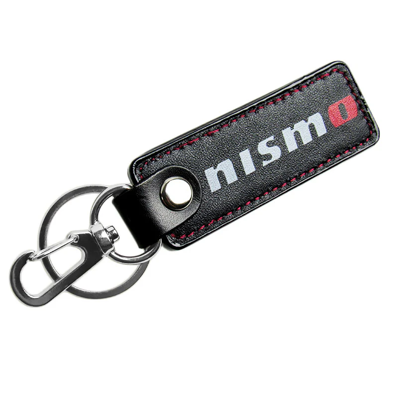NISSAN NISMO 2 pc Black Leather Rectangle Key Fob Keyring Keychain Tag Lanyard Holder Clip New - Image 2