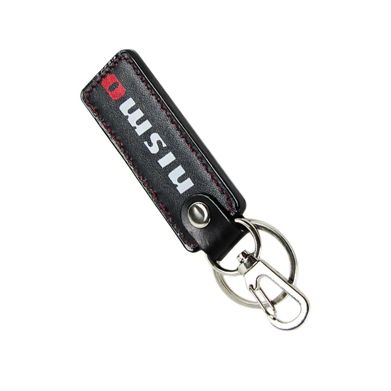 NISSAN NISMO 2 pc Black Leather Rectangle Key Fob Keyring Keychain Tag Lanyard Holder Clip New - Image 7