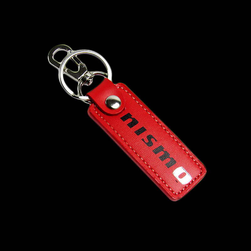 NISSAN NISMO 2 pc Red Leather Rectangle Key Fob Keyring Keychain Tag Lanyard Holder Clip New - Image 2