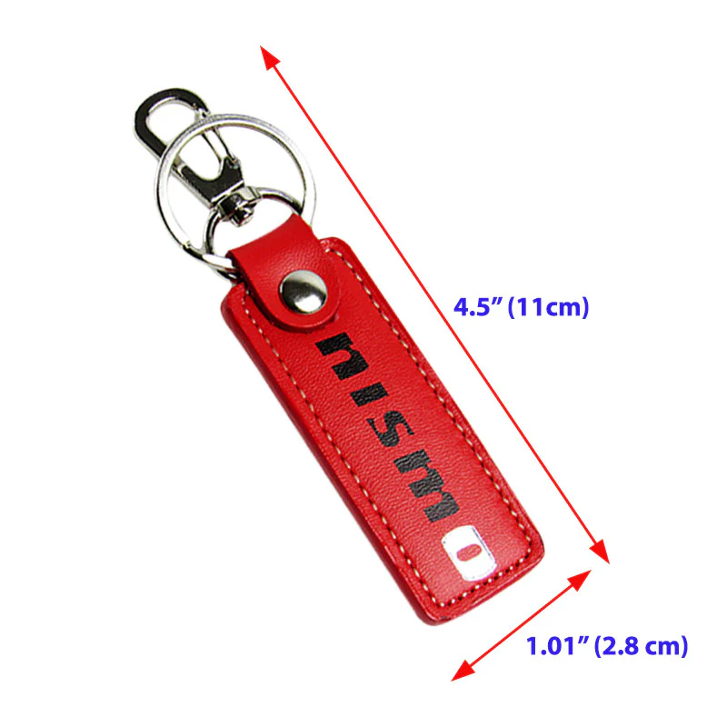 NISSAN NISMO 2 pc Red Leather Rectangle Key Fob Keyring Keychain Tag Lanyard Holder Clip New - Image 4