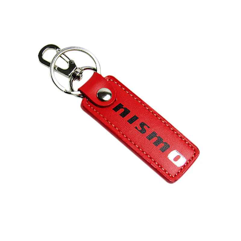 NISSAN NISMO 2 pc Red Leather Rectangle Key Fob Keyring Keychain Tag Lanyard Holder Clip New - Image 5