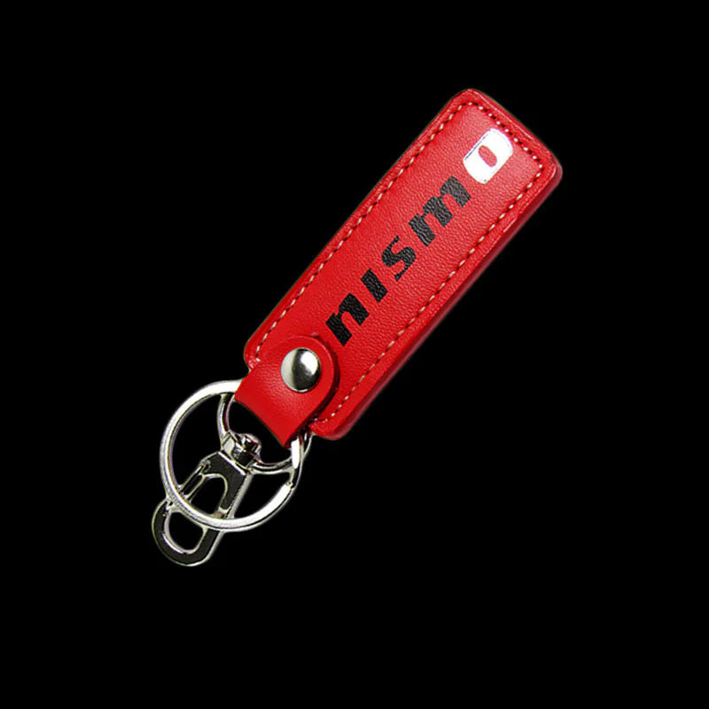 NISSAN NISMO 2 pc Red Leather Rectangle Key Fob Keyring Keychain Tag Lanyard Holder Clip New - Image 6