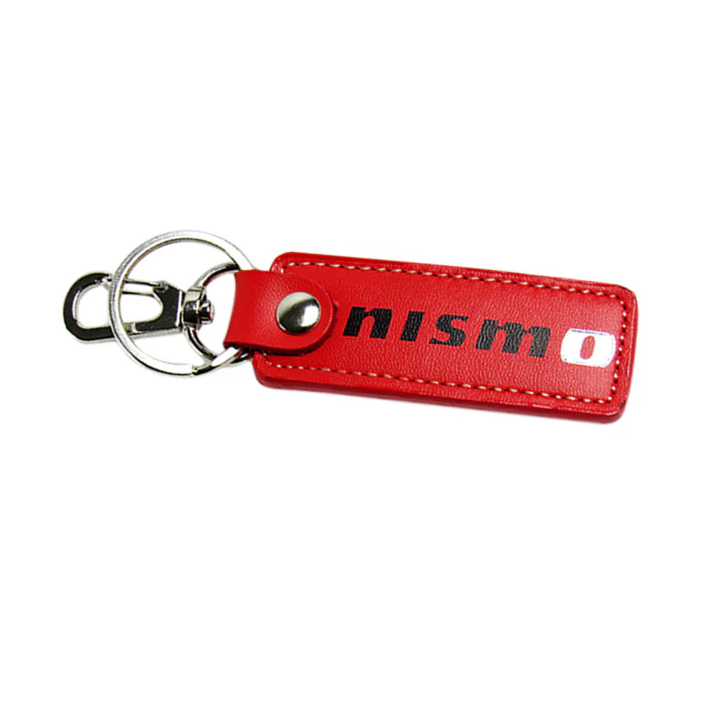 NISSAN NISMO 2 pc Red Leather Rectangle Key Fob Keyring Keychain Tag Lanyard Holder Clip New - Image 7
