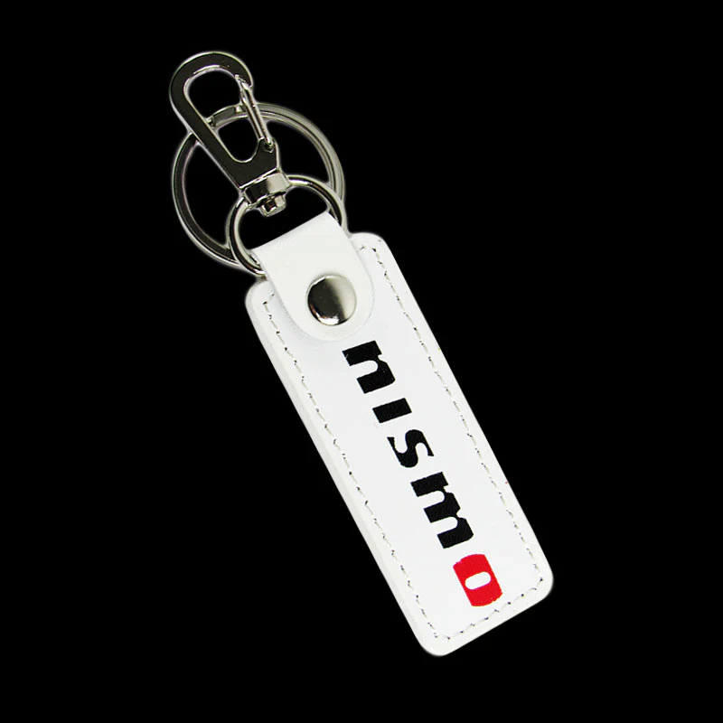 NISSAN NISMO 2 pc White Leather Rectangle Key Fob Keyring Keychain Tag Lanyard Holder Clip New - Image 2