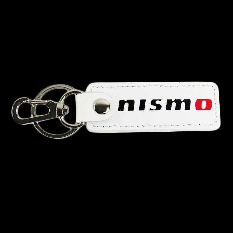 NISSAN NISMO 2 pc White Leather Rectangle Key Fob Keyring Keychain Tag Lanyard Holder Clip New - Image 4