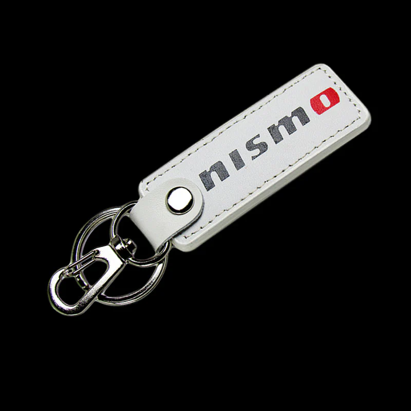 NISSAN NISMO 2 pc White Leather Rectangle Key Fob Keyring Keychain Tag Lanyard Holder Clip New - Image 6