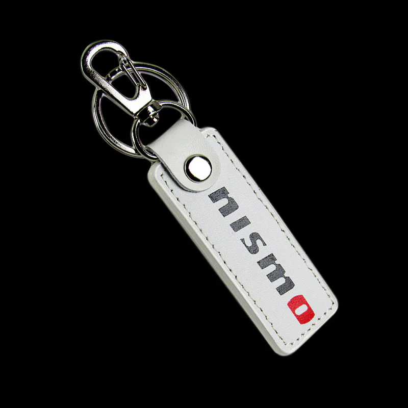 NISSAN NISMO 2 pc White Leather Rectangle Key Fob Keyring Keychain Tag Lanyard Holder Clip New - Image 7