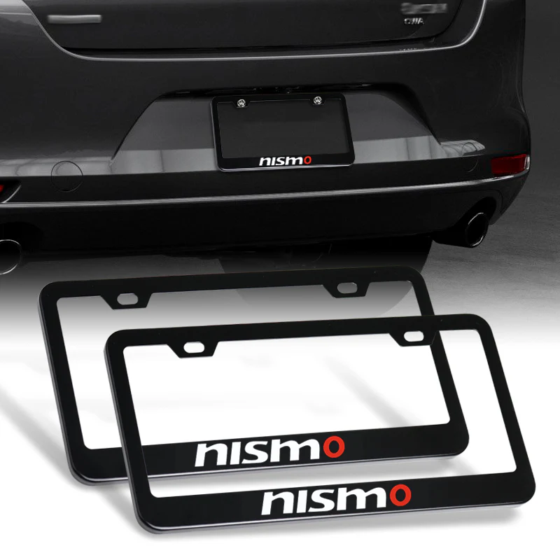 Nissan Nismo 2 pcs Black Stainless Steel License Plate Frame with Caps Bolt Screw Set - Image 2