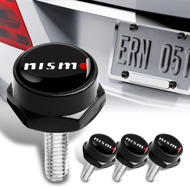 Nissan Nismo 2 pcs Black Stainless Steel License Plate Frame with Caps Bolt Screw Set - Image 3