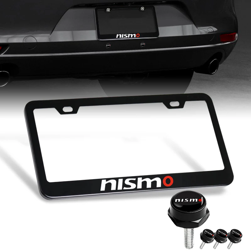 Nissan Nismo 2 pcs Black Stainless Steel License Plate Frame with Caps Bolt Screw Set - Image 7