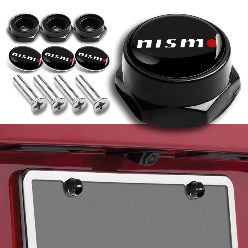 Nissan Nismo 2 pcs Black Stainless Steel License Plate Frame with Caps Bolt Screw Set - Image 8