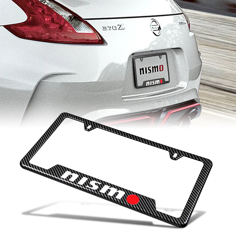 NISSAN NISMO 2 pcs Carbon Fiber Look High Quality ABS License Plate Frames with Caps Bolt Screw Set - Image 2