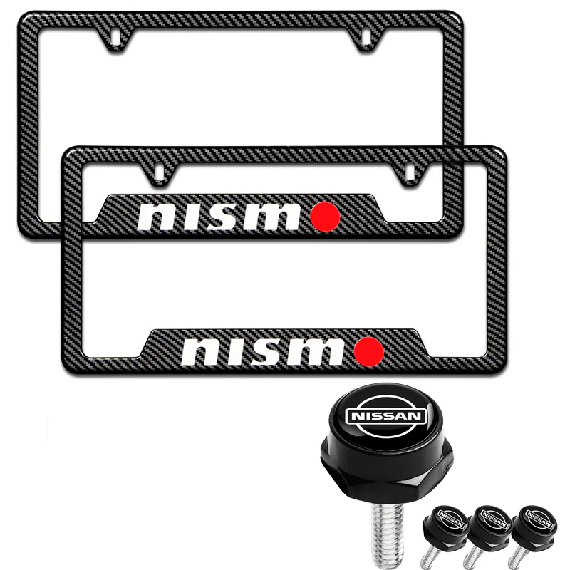 NISSAN NISMO 2 pcs Carbon Fiber Look High Quality ABS License Plate Frames with Caps Bolt Screw Set - Image 5