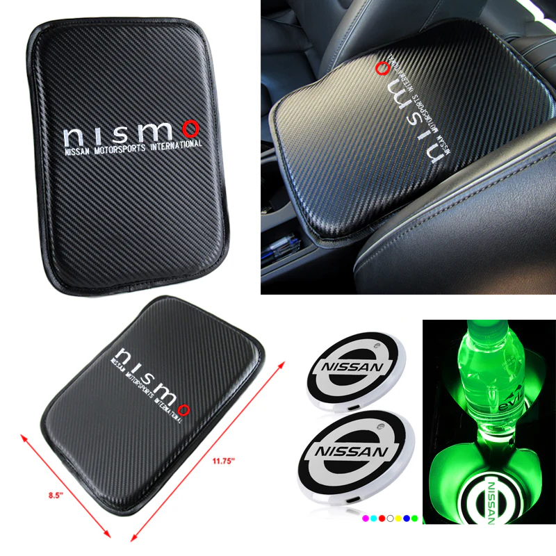 Nissan Nismo Car Center Console Armrest Cushion Mat Pad Cover Stitched Embroidery Logo with LED Cup Coaster Set - Image 5