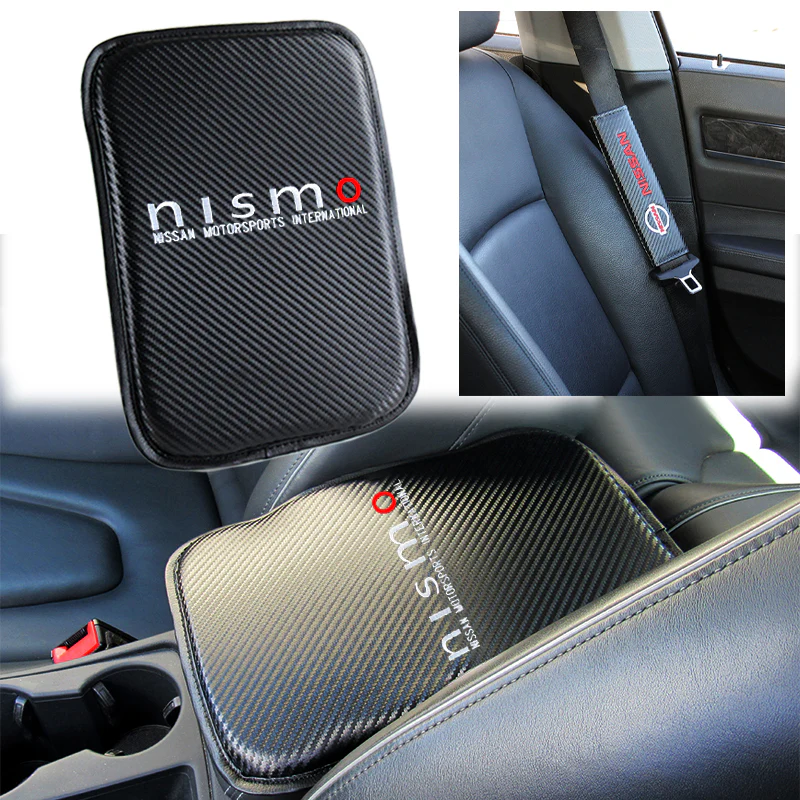 NISSAN NISMO Car Center Console Armrest Cushion Mat Pad Cover Stitched Embroidery Logo with Seat Belt Cover Set - Image 6
