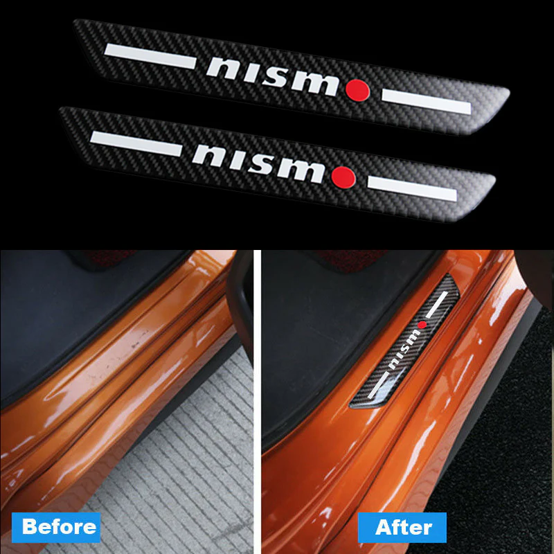 Nissan Nismo Carbon Fiber Car Door Welcome Plate Sill Scuff Cover Panel Sticker 4PC Set with LED Coaster - Image 3
