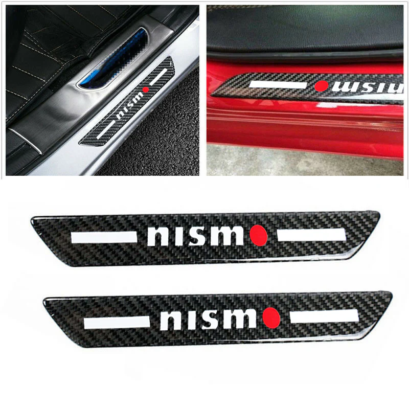 Nissan Nismo Carbon Fiber Car Door Welcome Plate Sill Scuff Cover Panel Sticker 4PC Set with LED Coaster - Image 7