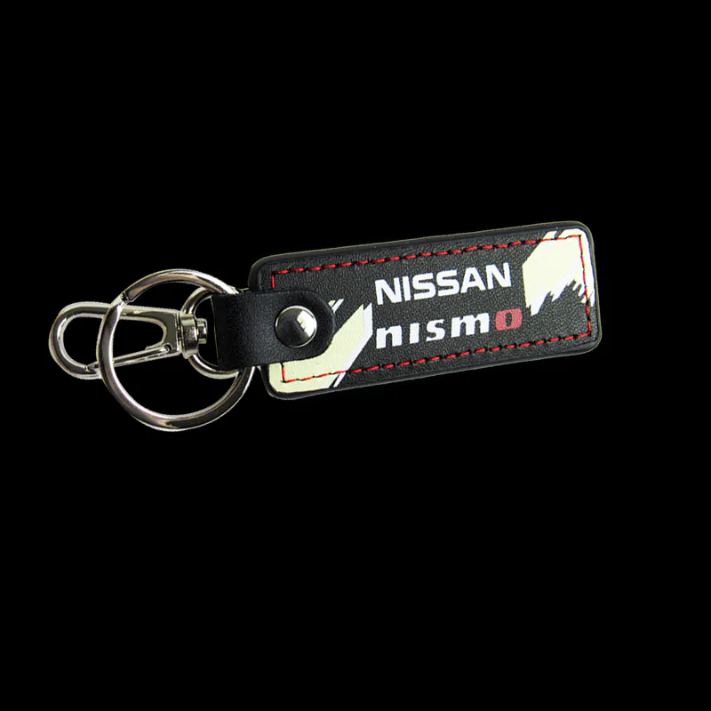 NISSAN NISMO JDM 2 pc Black Leather Rectangle Key Fob Keyring Keychain Tag Lanyard Holder Clip New - Image 2