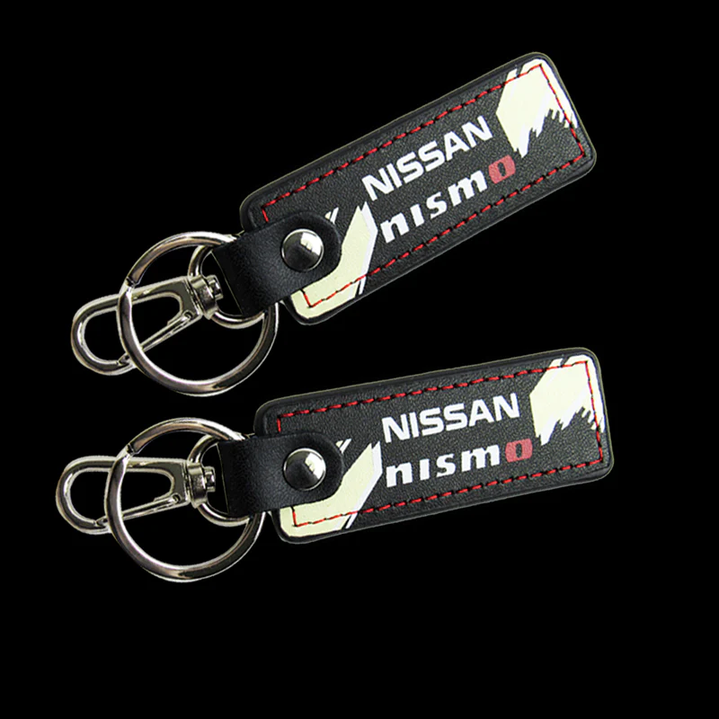 NISSAN NISMO JDM 2 pc Black Leather Rectangle Key Fob Keyring Keychain Tag Lanyard Holder Clip New - Image 4