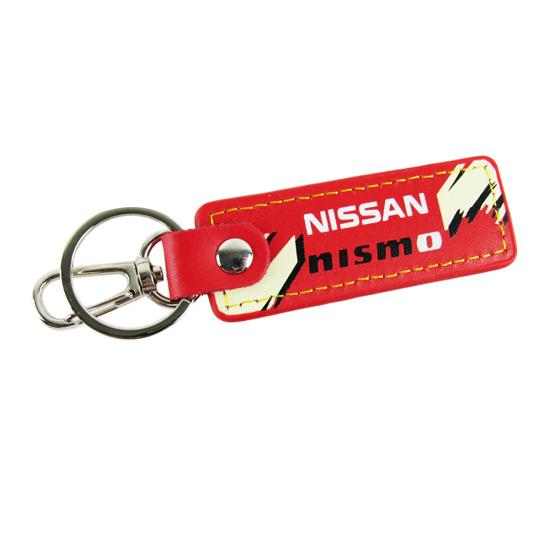 NISSAN NISMO JDM 2 pc Red Leather Rectangle Key Fob Keyring Keychain Tag Lanyard Holder Clip New - Image 2