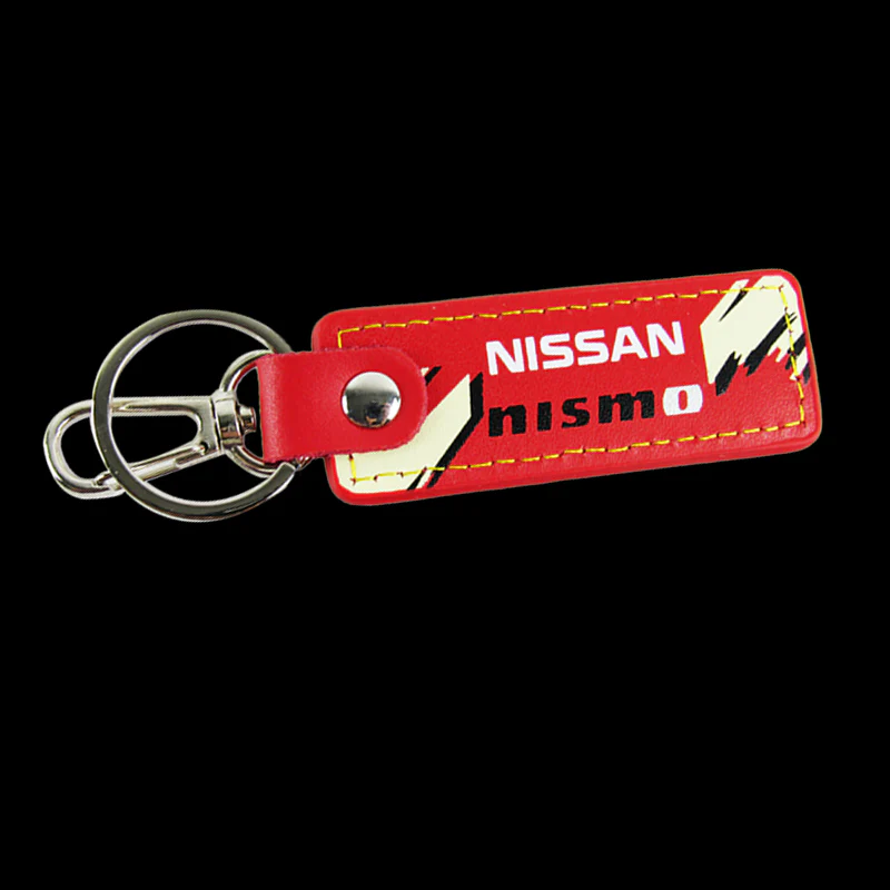 NISSAN NISMO JDM 2 pc Red Leather Rectangle Key Fob Keyring Keychain Tag Lanyard Holder Clip New - Image 3