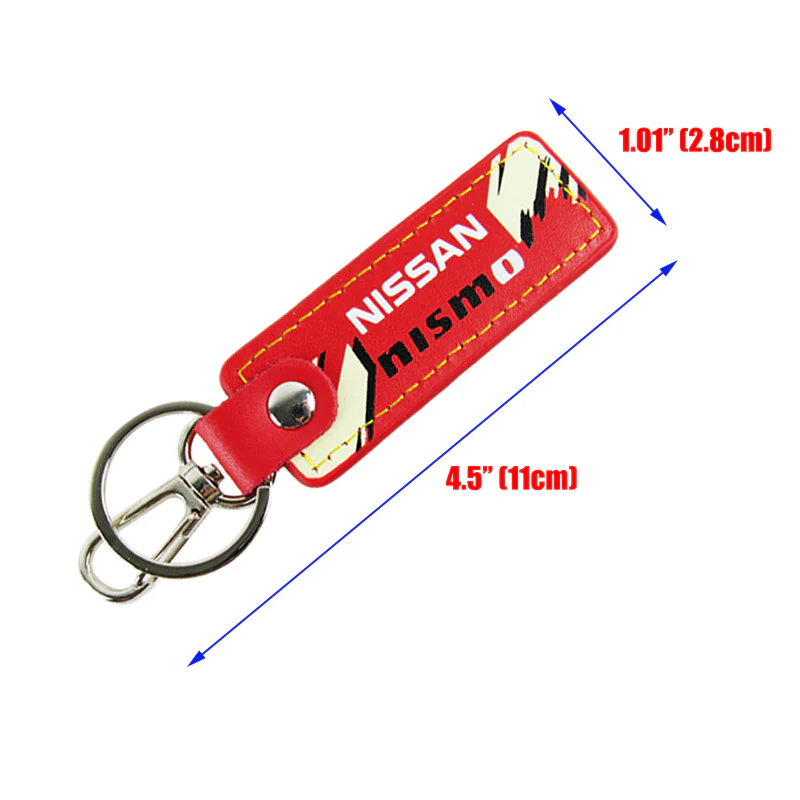 NISSAN NISMO JDM 2 pc Red Leather Rectangle Key Fob Keyring Keychain Tag Lanyard Holder Clip New - Image 4