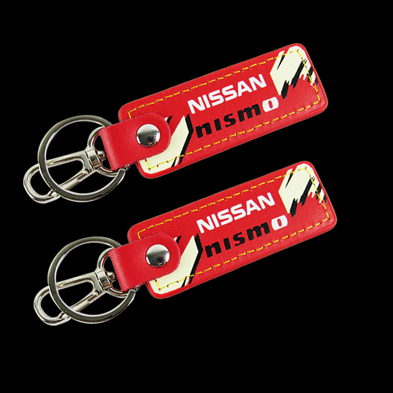 NISSAN NISMO JDM 2 pc Red Leather Rectangle Key Fob Keyring Keychain Tag Lanyard Holder Clip New - Image 6