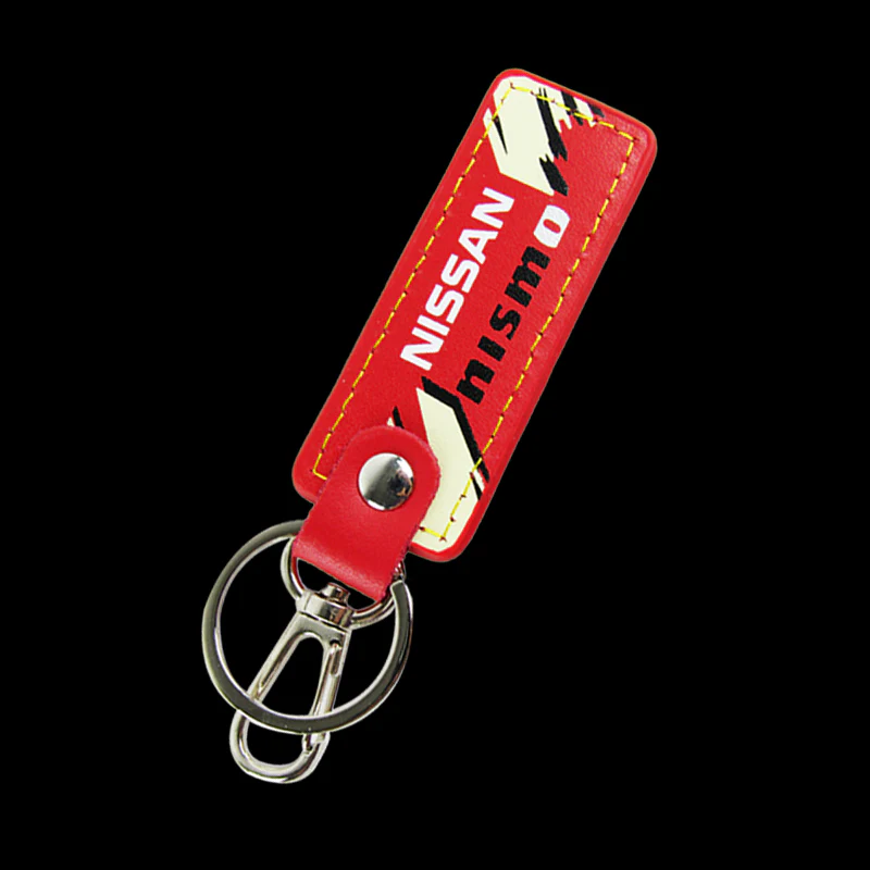 NISSAN NISMO JDM 2 pc Red Leather Rectangle Key Fob Keyring Keychain Tag Lanyard Holder Clip New - Image 8
