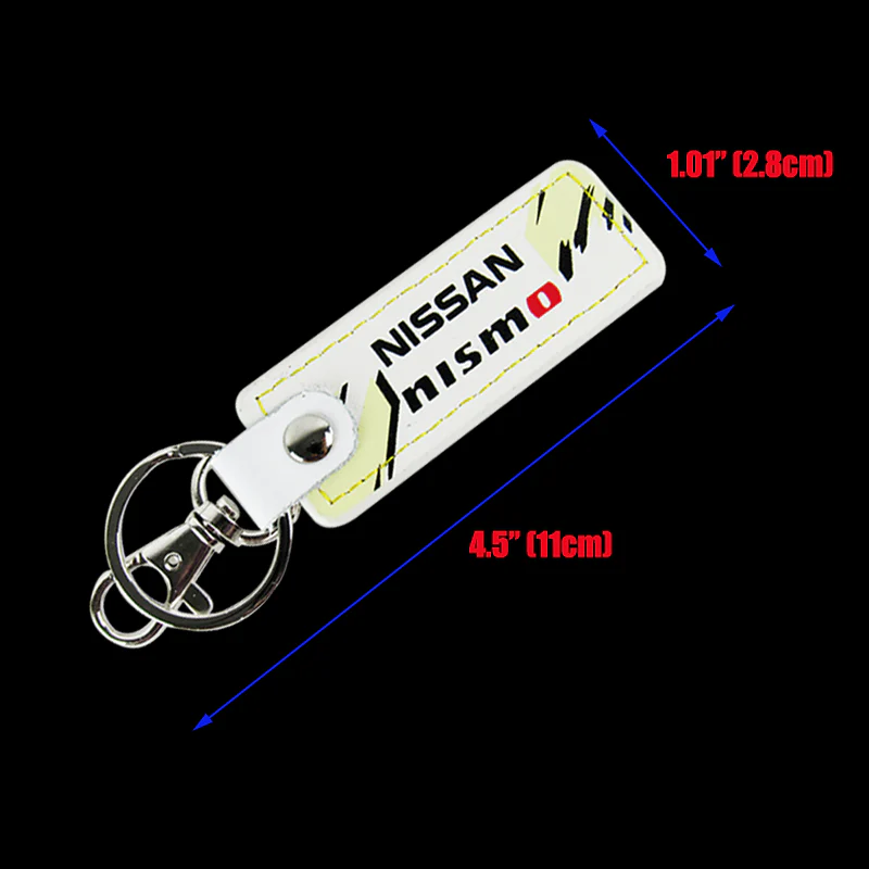 NISSAN NISMO JDM 2 pc White Leather Rectangle Key Fob Keyring Keychain Tag Lanyard Holder Clip New - Image 3