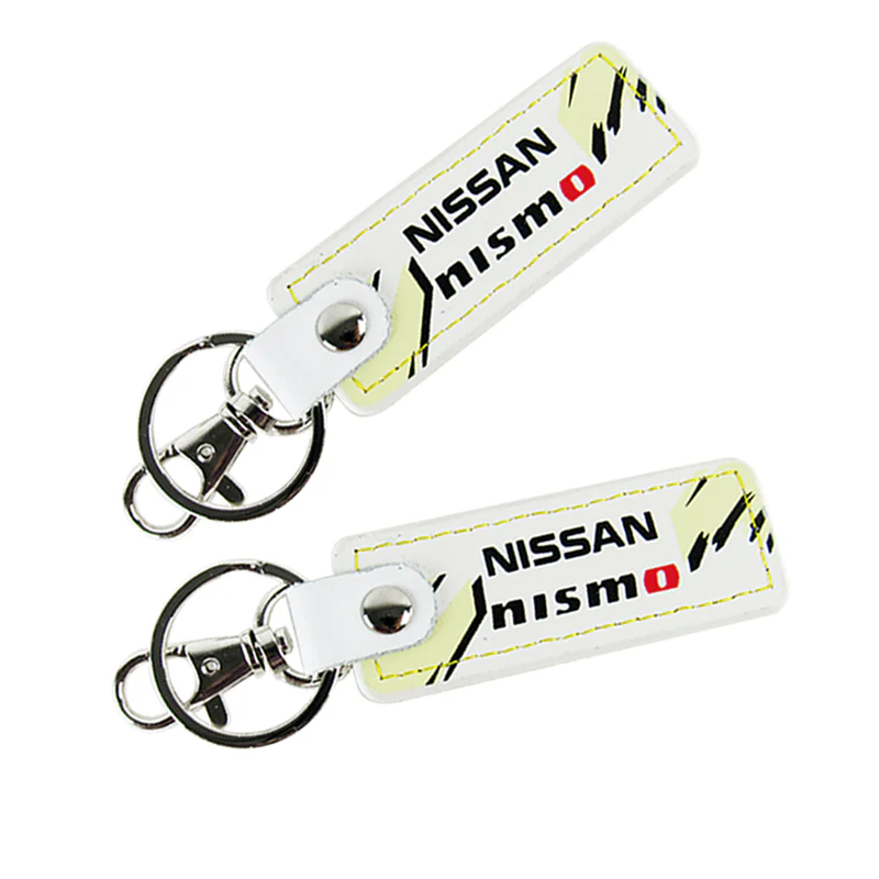 NISSAN NISMO JDM 2 pc White Leather Rectangle Key Fob Keyring Keychain Tag Lanyard Holder Clip New - Image 4