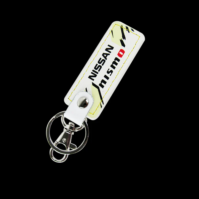 NISSAN NISMO JDM 2 pc White Leather Rectangle Key Fob Keyring Keychain Tag Lanyard Holder Clip New - Image 5