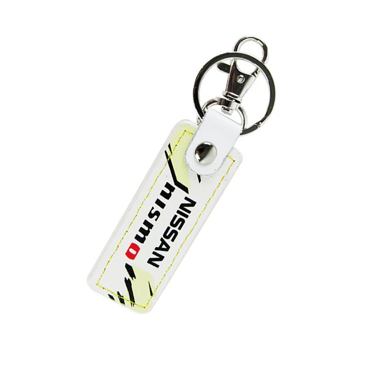 NISSAN NISMO JDM 2 pc White Leather Rectangle Key Fob Keyring Keychain Tag Lanyard Holder Clip New - Image 8