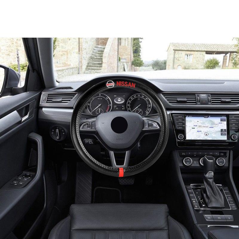 NISSAN NISMO Set of Car 15" Steering Wheel Cover Carbon Fiber Style Leather with Seat Belt Covers - Image 3
