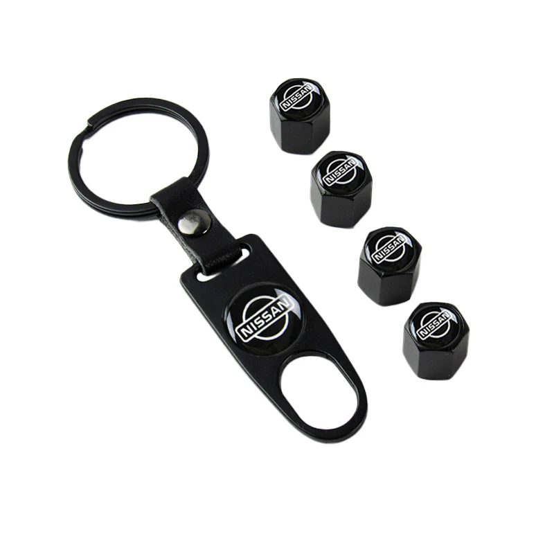 NISSAN NISMO Universal Car SUV Wheel Tire Valves Dust Stem Air Caps Keychain Emblem Black Set - Image 6