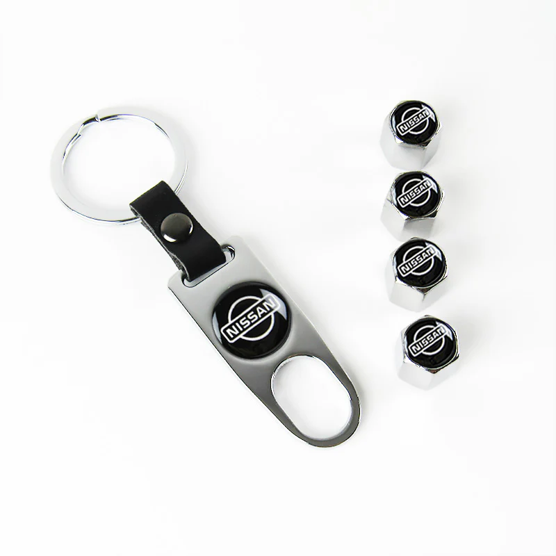 NISSAN NISMO Universal Car SUV Wheel Tire Valves Dust Stem Air Caps Keychain Emblem Silver Set - Image 6